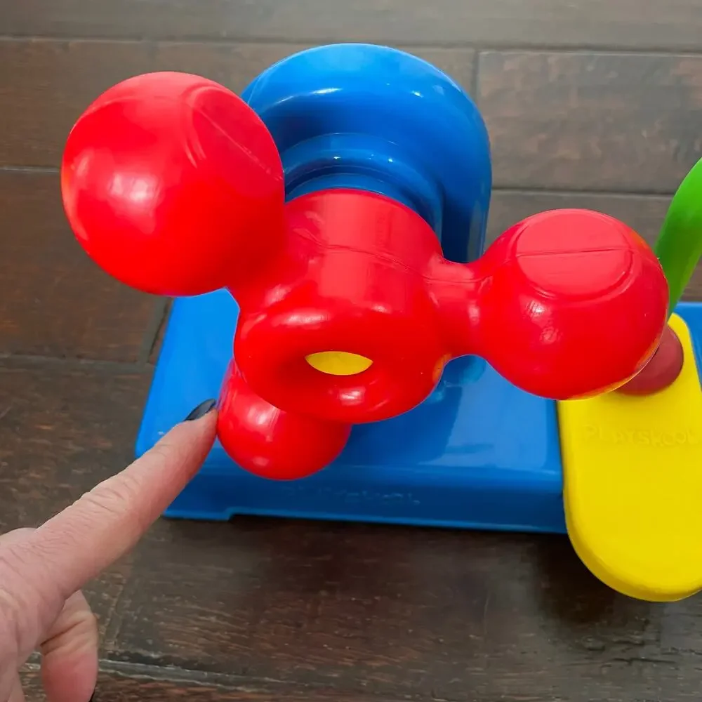 Vintage Playskool Toy Toddlers Red Spinning Wheel Wooden Ring Slide Development